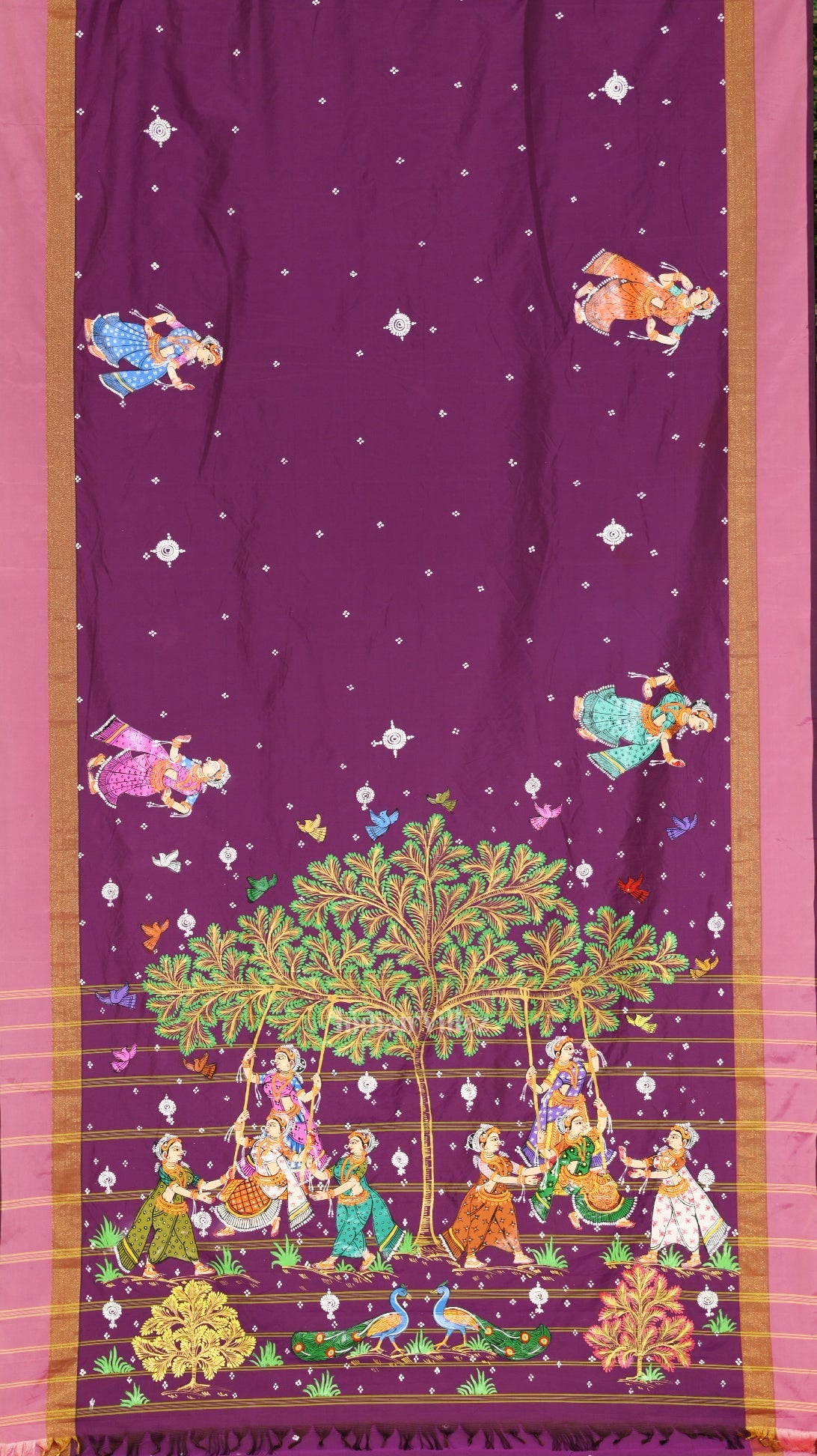 Magenta Pink Raja Doli Theme Hand-Painted Pattachitra Saree