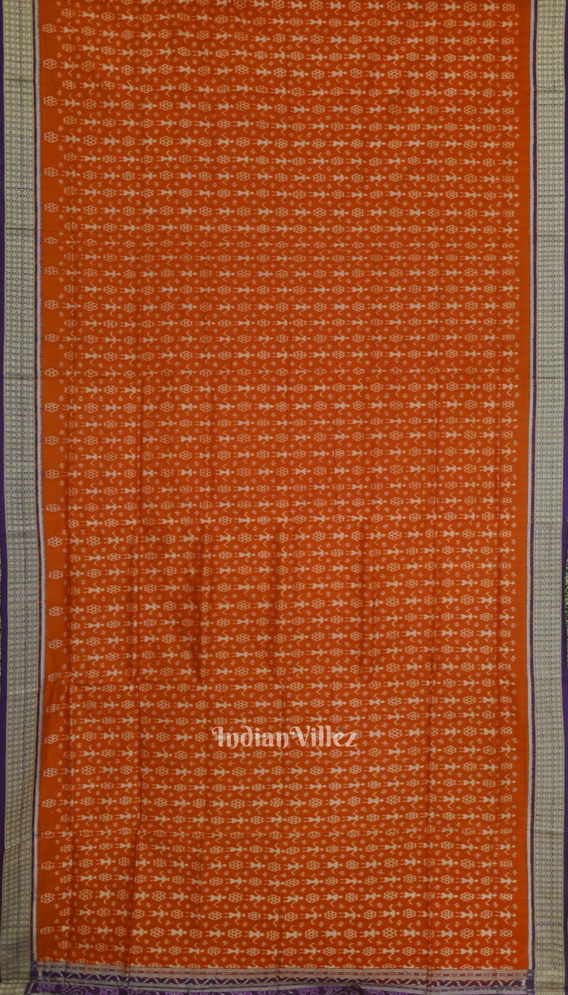 Orange Odisha Ikat Tribal Theme Sambalpuri Silk Saree