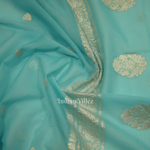Light Blue Pure Khaddi Chiffon Banarasi Saree