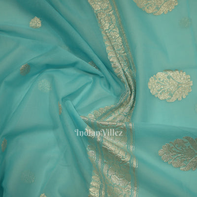 Light Blue Pure Khaddi Chiffon Banarasi Saree