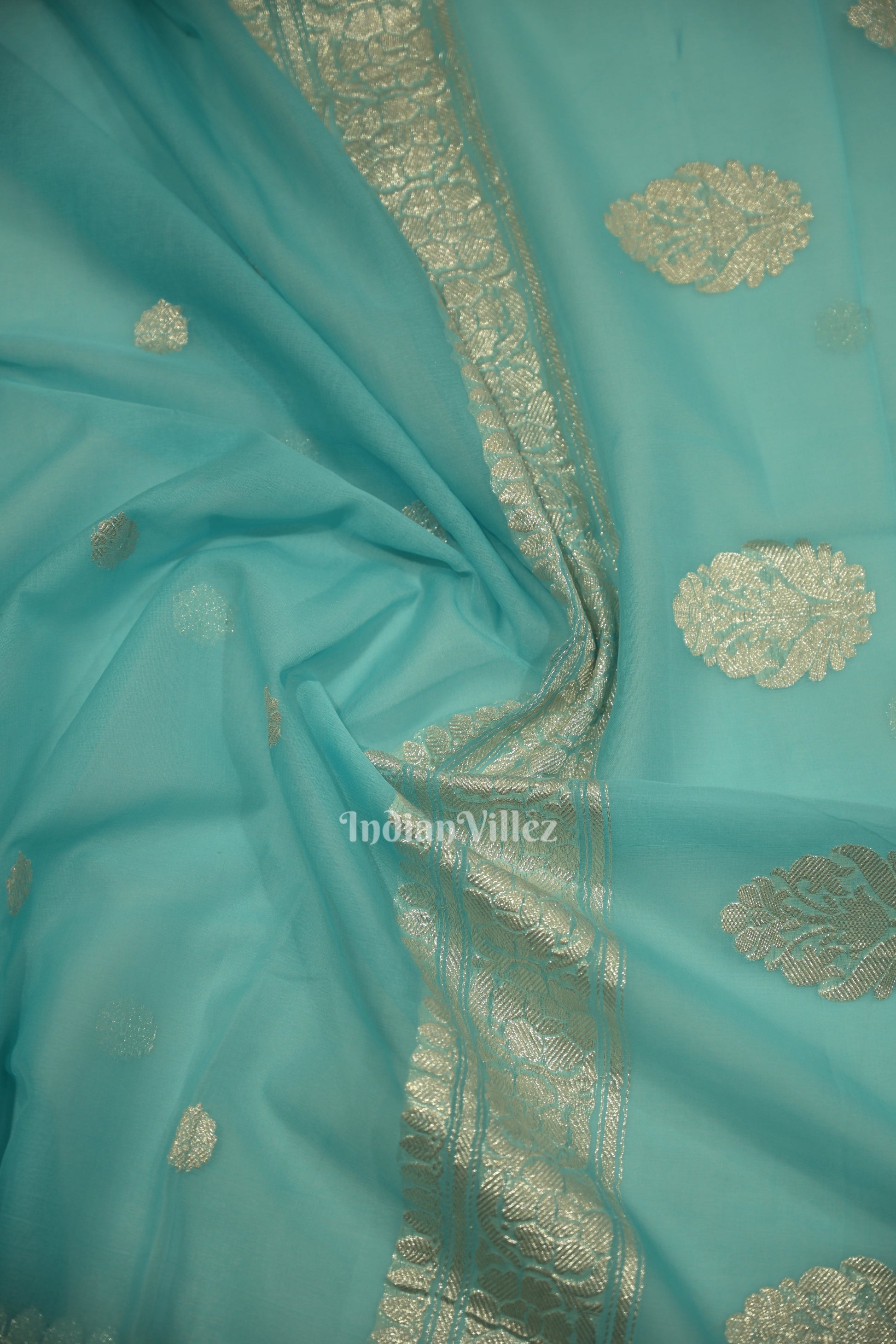 Light Blue Pure Khaddi Chiffon Banarasi Saree
