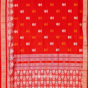 Red With Kalash Design Bomkai Sambalpuri Silk Saree