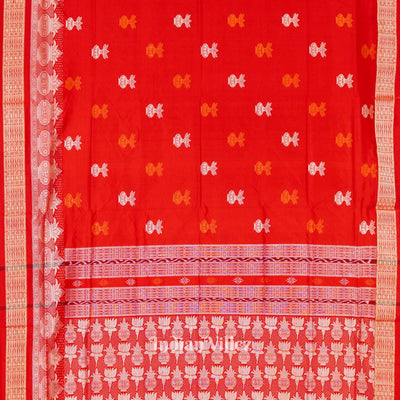 Red With Kalash Design Bomkai Sambalpuri Silk Saree