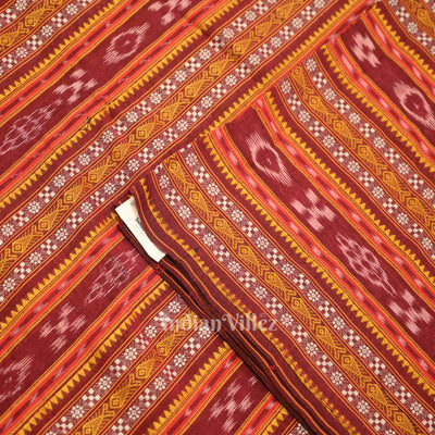 Maroon Dobby Pasapali Sambalpuri Ikat Cotton Fabric