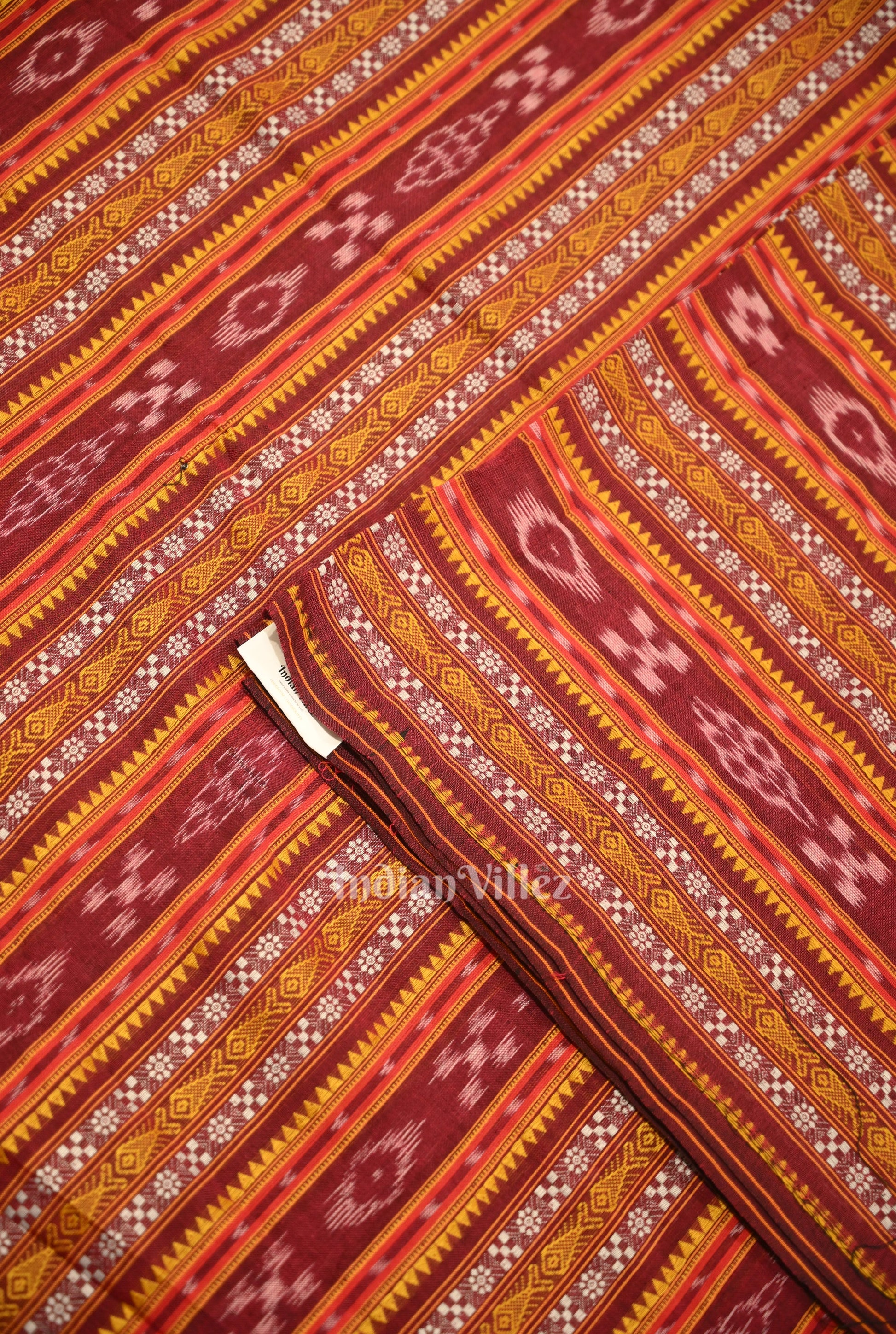 Maroon Dobby Pasapali Sambalpuri Ikat Cotton Fabric