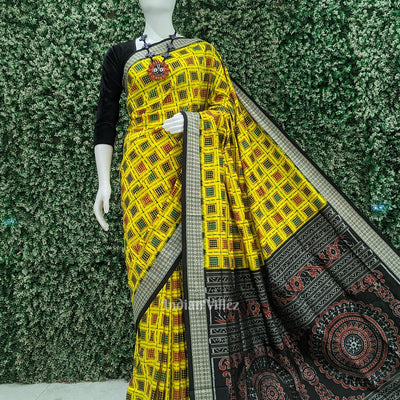 Yellow Black Ashwini Odisha Ikat Sambalpuri Silk Saree