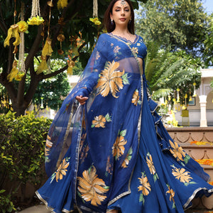 Madison Blue Handpainted Georgette Lehenga Set