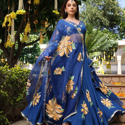 Madison Blue Handpainted Georgette Lehenga Set
