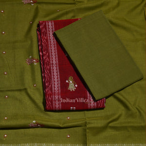 Maroon Mehendi  Doll Odisha Ikat Sambalpuri Cotton Dress set with Dupatta