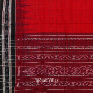 Red Maniabandha Black Striped Cotton Saree