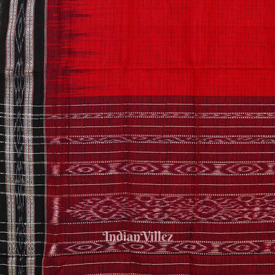 Red Maniabandha Black Striped Cotton Saree
