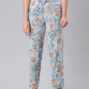Women Printed Blue Woven Viscose Lounge Pants