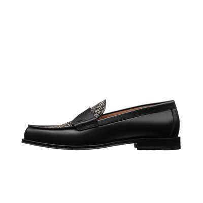 Dior Granville Loafer Black Smooth Calfskin with Beige and Black Dior Oblique Jacquard
