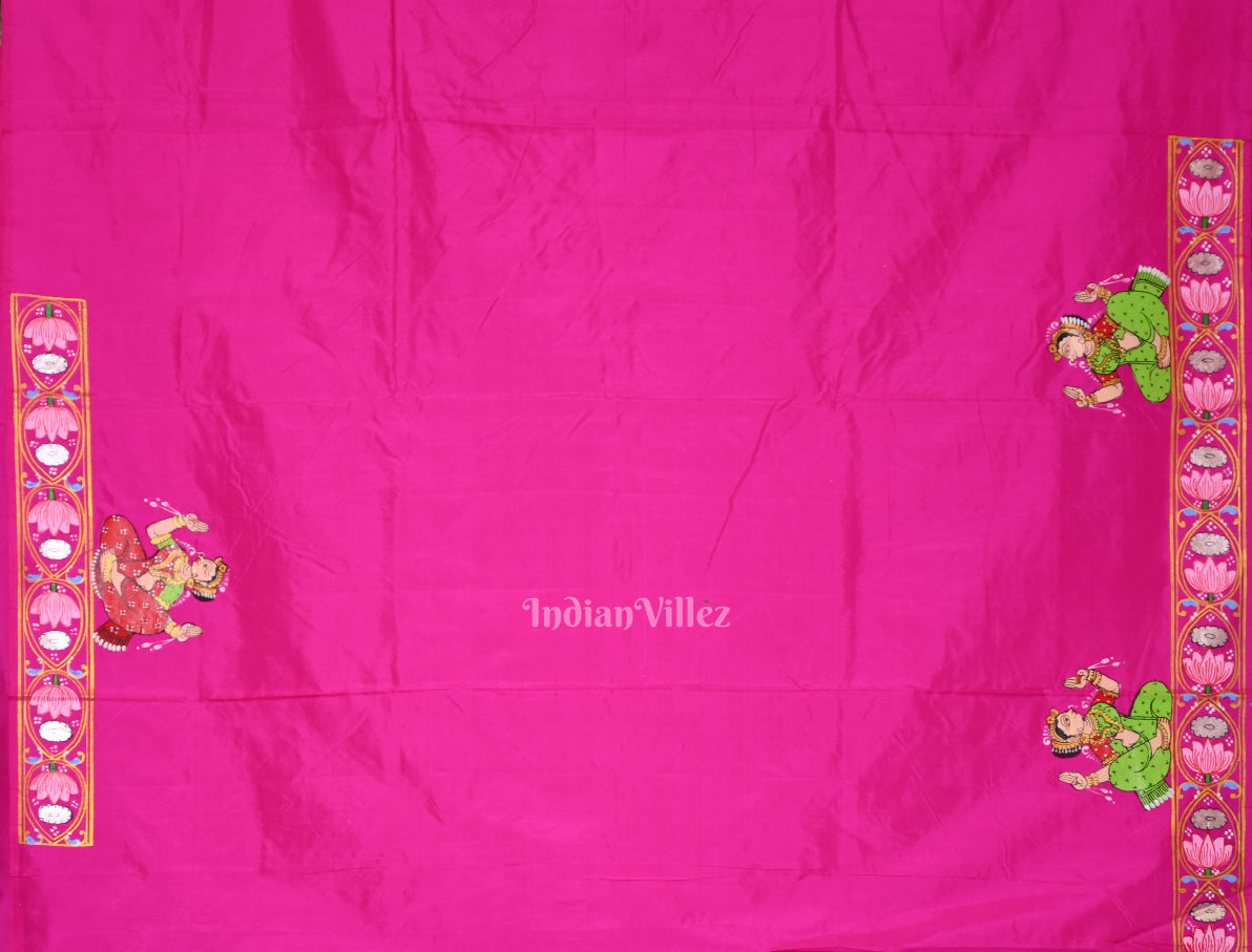 Rani Pink Shree Jagannath Hand-Painted Pattachitra Saree