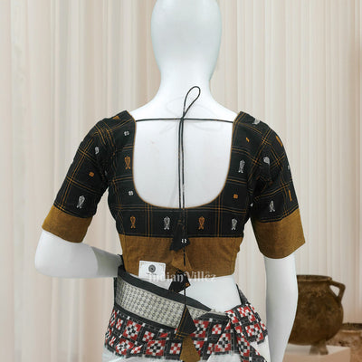 Black Mustard Yellow Fish Motif Bomkai Cotton Blouse