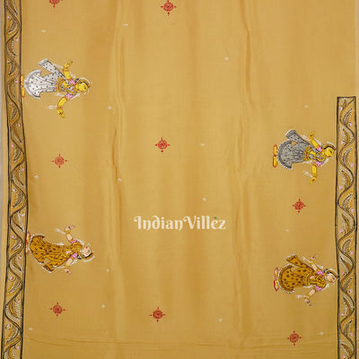 Honey Gold Krishna Rasleela Hand-Painted Pattachitra Saree