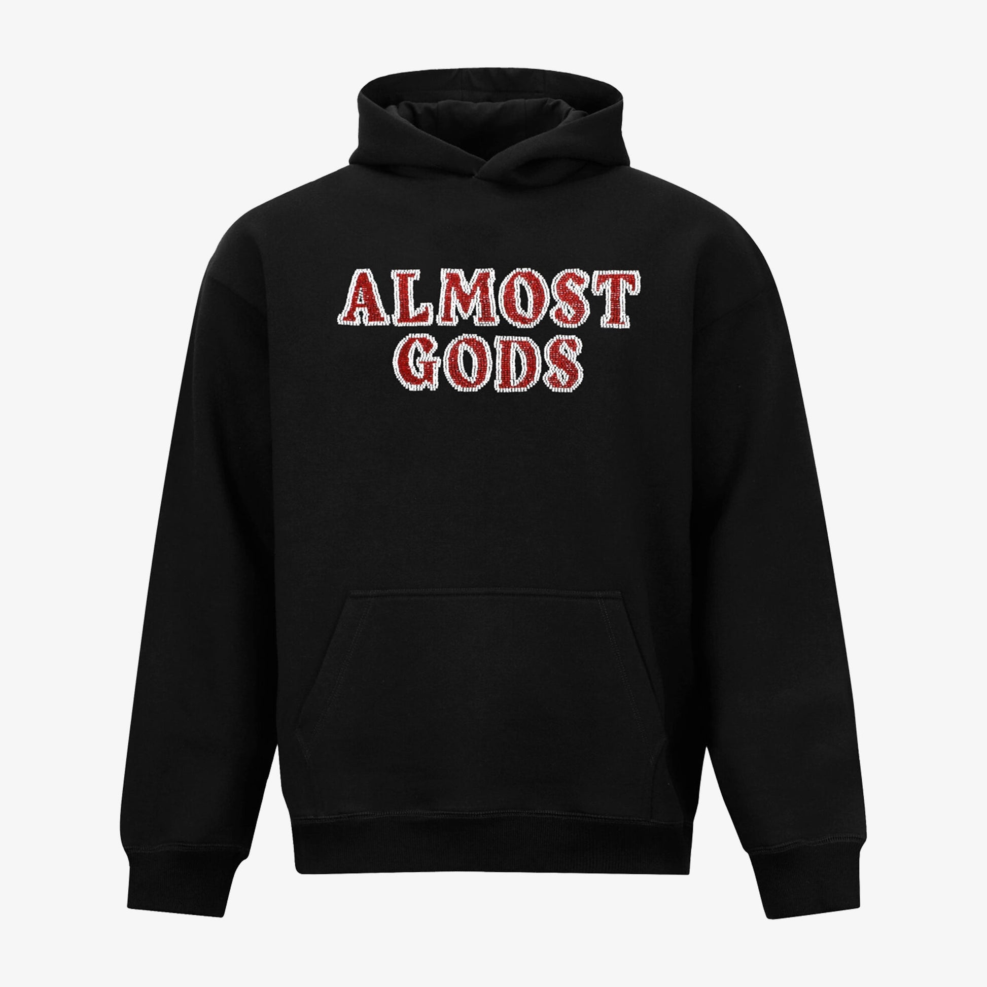 ALMOST GODS | HAND EMBROIDERED KARDANA LOGO HOODIE { BLACK