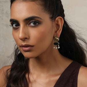 trueBrowns Gold Elephant Embossed Dangle Earrings