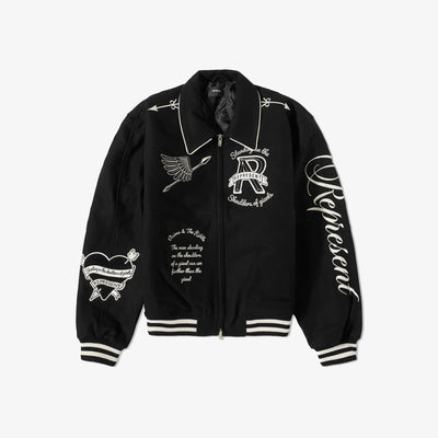 Represent | CHERUB WOOL VARSITY JACKET  { JET BLACK