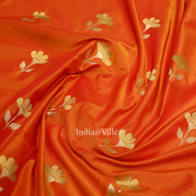 Bridal Orange Yellow Soft Pure Mashru Satin Silk Banarasi Saree
