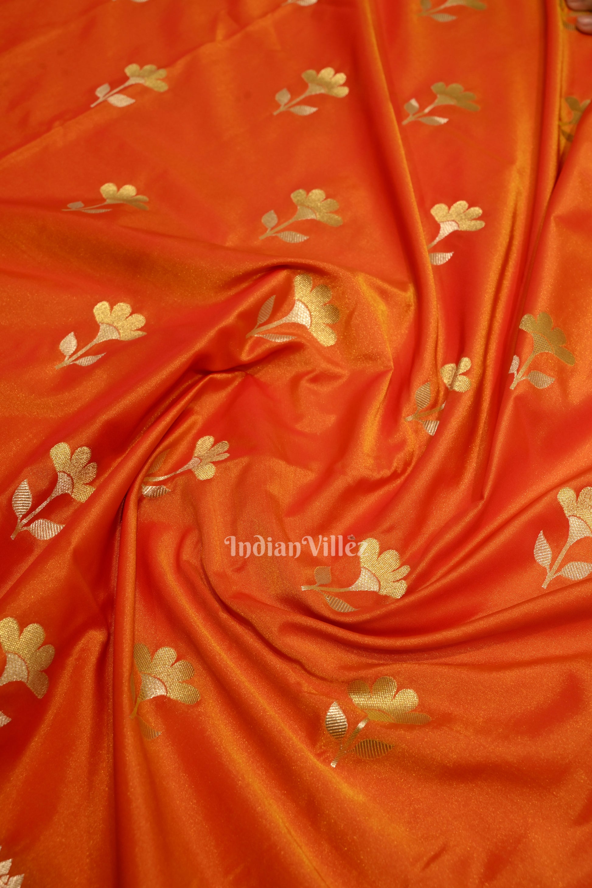 Bridal Orange Yellow Soft Pure Mashru Satin Silk Banarasi Saree