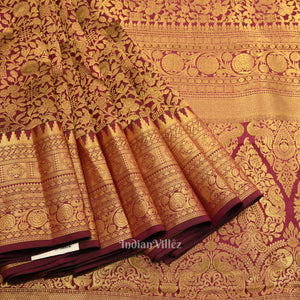 Dark Purple With Golden Pure Kanjivaram Silk Saree