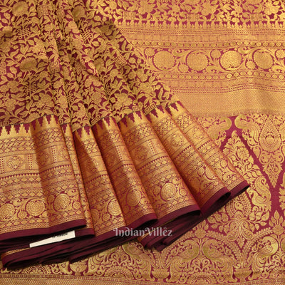 Dark Purple With Golden Pure Kanjivaram Silk Saree