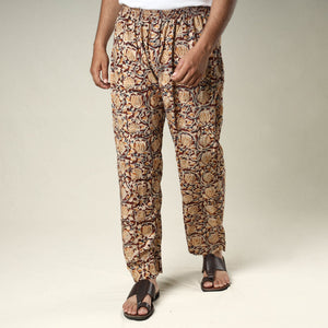 Brown - Kalamkari Block Printed Cotton Men’s Pyjama