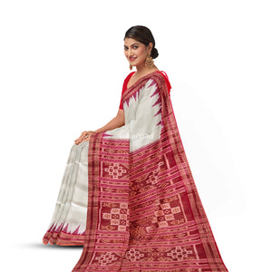 White Odisha Ikat Khandua Silk Saree