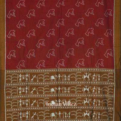 Maroon Pigeon Odisha Ikat Sambalpuri Pure Cotton Saree