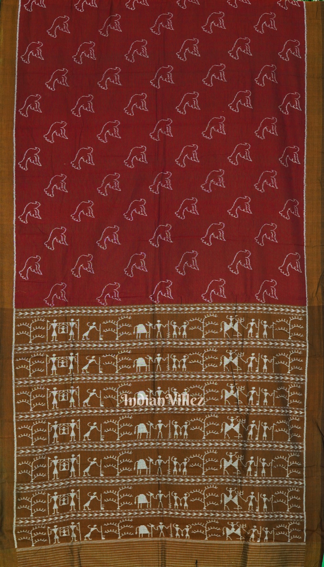 Maroon Pigeon Odisha Ikat Sambalpuri Pure Cotton Saree