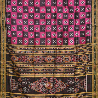 Magenta Pink Black Pasapali Odisha lkat Khandua Silk Saree