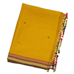 Turmeric Yellow Handloom Bhujodi Cotton Saree With Cross Buttas