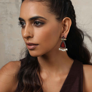 trueBrowns Silver Gold Tone Petal Dangle Earrings