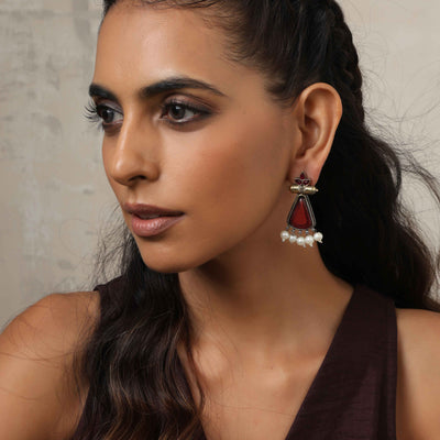 trueBrowns Silver Gold Tone Petal Dangle Earrings