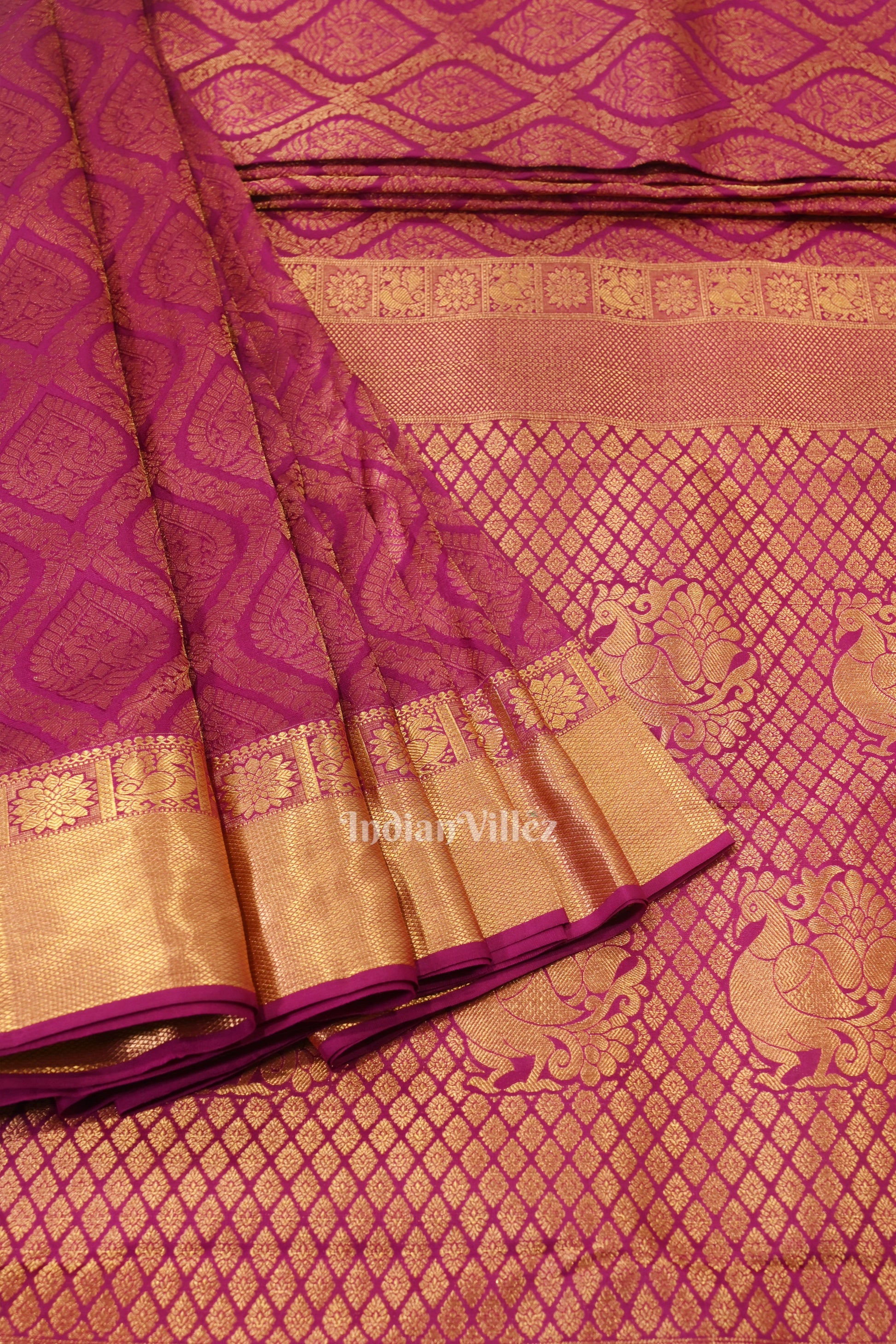 Magenta Pure Brocade with Golden Border Kanjivaram Silk Saree