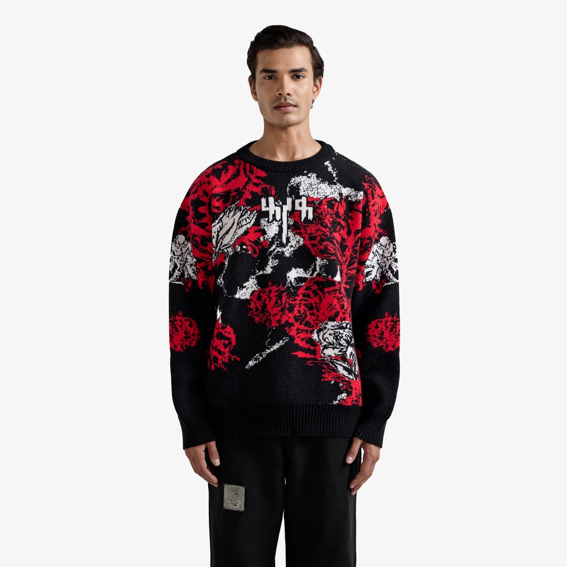 F A R A K | HALLUCINATION KNITTED SWEATSHIRT { BLACK/RED