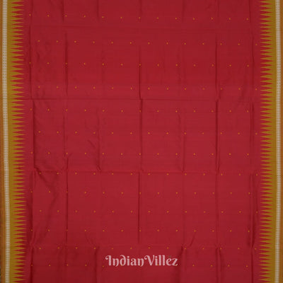 Red Yellow Single Butta Design Odisha Ikat Bomkai Silk Saree