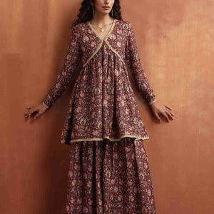 trueBrowns Brown Print Sharara Set