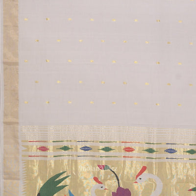 White Golden Butta Design Cotton Paithani Saree