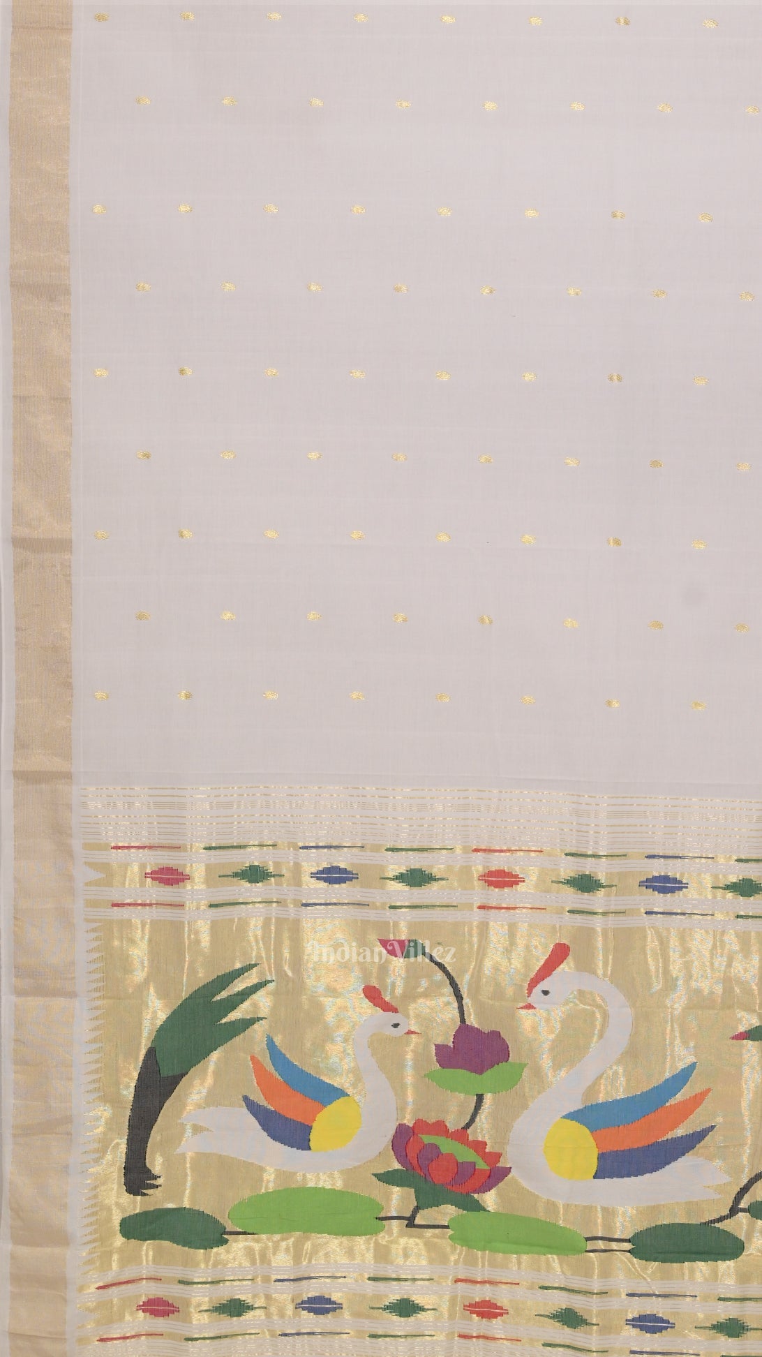 White Golden Butta Design Cotton Paithani Saree