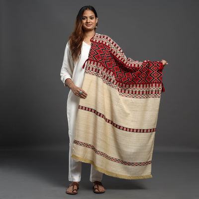 Beige - Assamese Gero Design Mising Eri Silk Handloom Shawl cum Stole