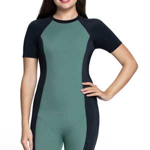 Short Sleeves Padded Leg Suit - Olive_Nero