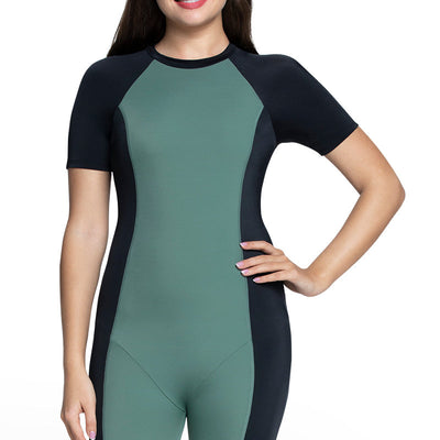 Short Sleeves Padded Leg Suit - Olive_Nero