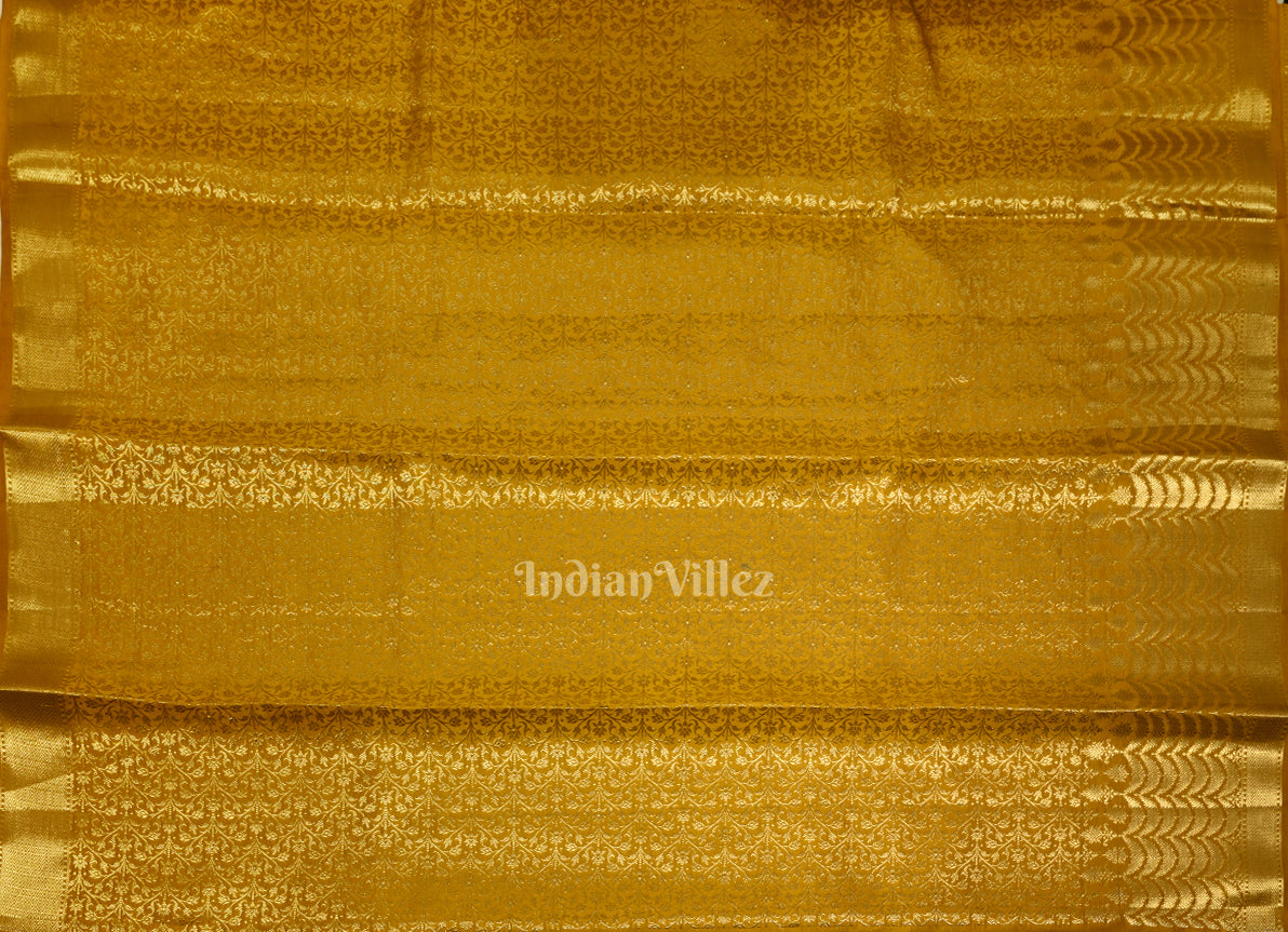 Exclusive Mustard Yellow Kora Organza Banarasi Silk Saree