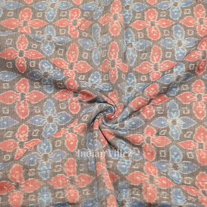 Cement Black Floral Motif Sambalpuri Ikat Cotton Fabric