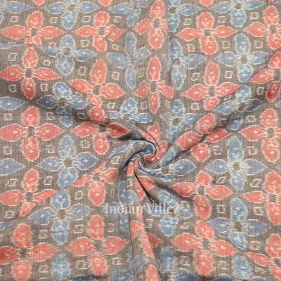 Cement Black Floral Motif Sambalpuri Ikat Cotton Fabric