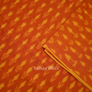 Deep Orange Handwoven Pochampally Ikat Cotton Fabric