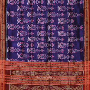 Blue Red Odisha Ikat Khandua Silk Saree