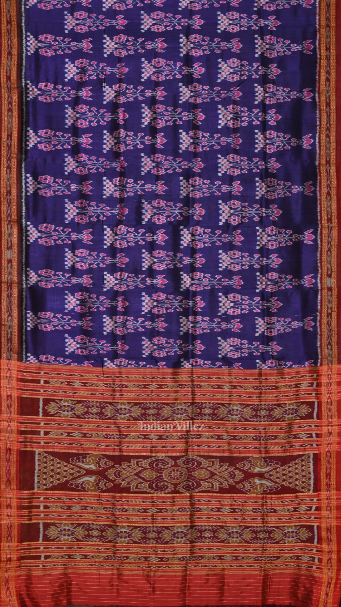 Blue Red Odisha Ikat Khandua Silk Saree